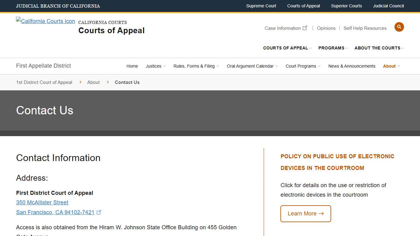 Contact Us First Appellate District District Courts of Appeal