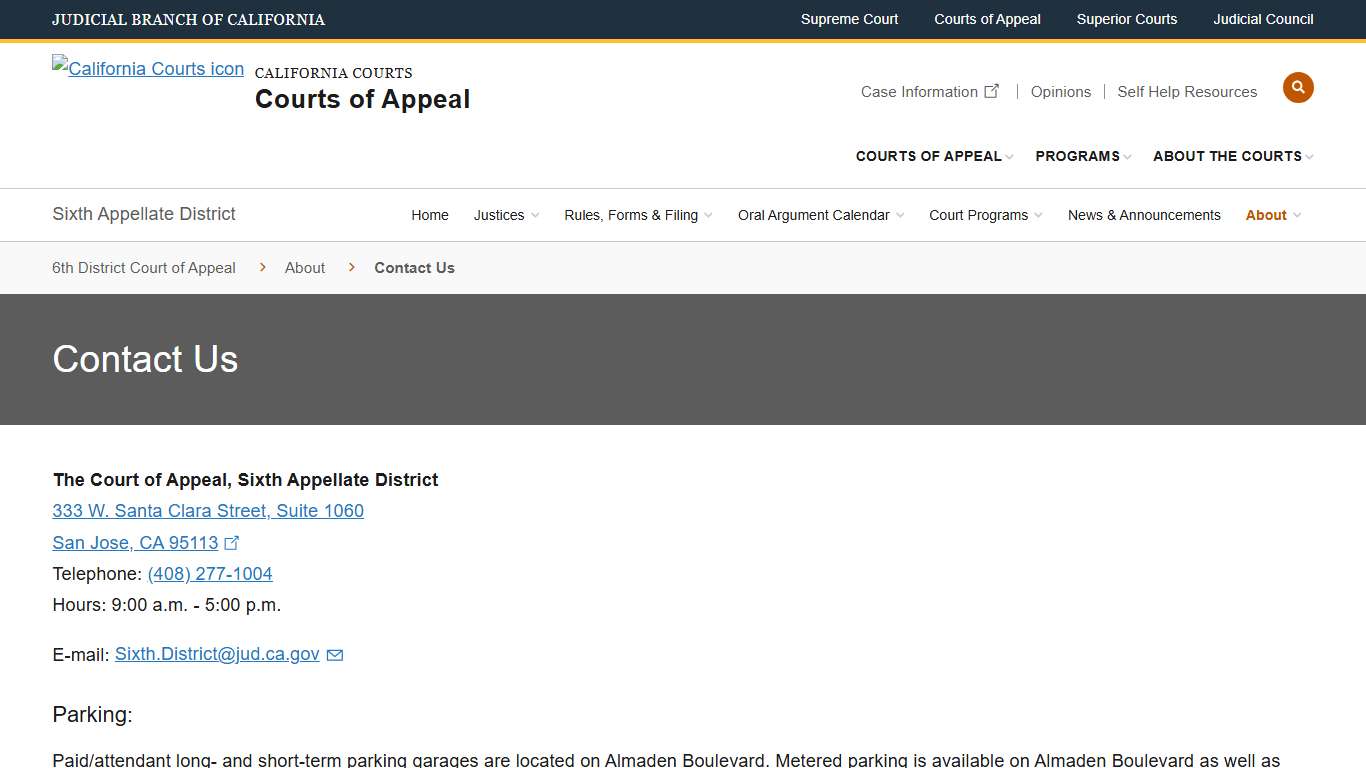 Contact Us Sixth Appellate District District Courts of Appeal